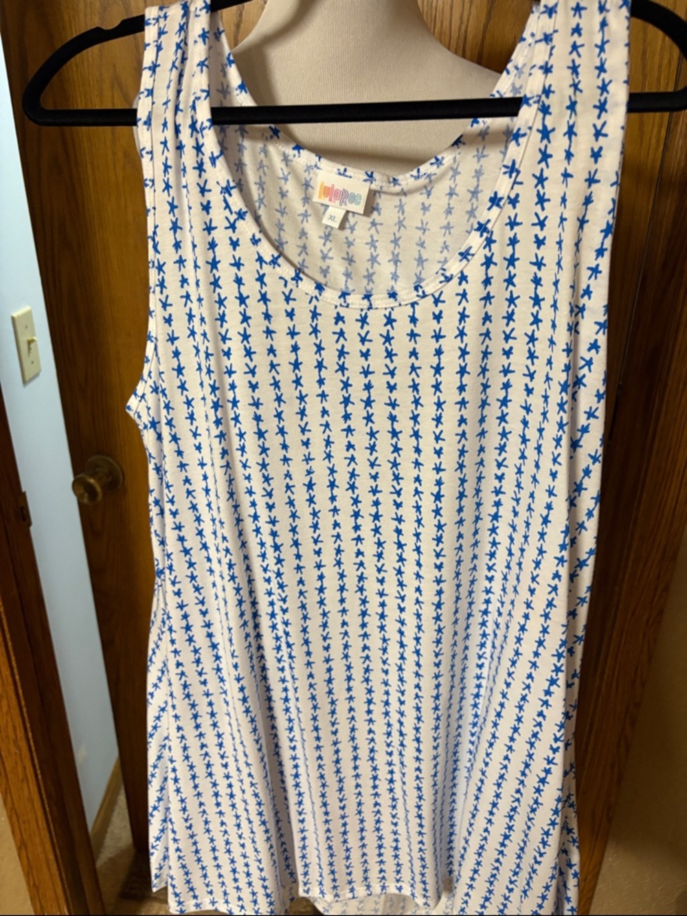 LuLaRoe White Tank with Blue Star Stripe Print
